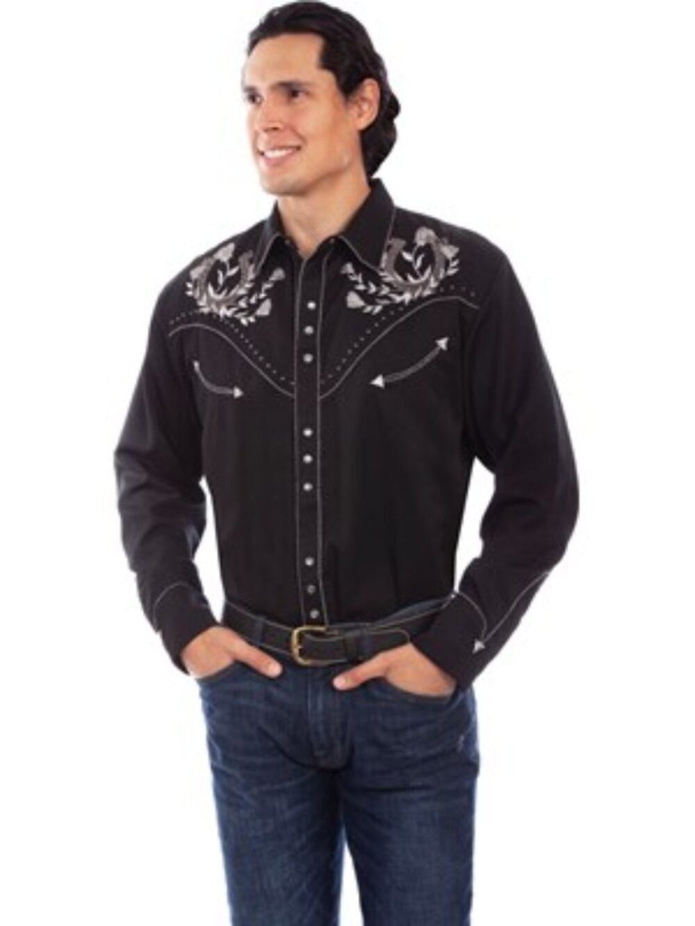 Scully - Mens Horse Shoes, Roses & Studs Shirt, size medium US mens, color black